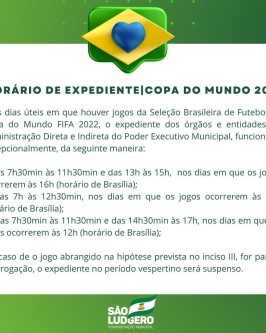 Alterações acontecem no expediente da Prefeitura de São Ludgero com os jogos do Brasil na Copa do Mundo - Foto 1