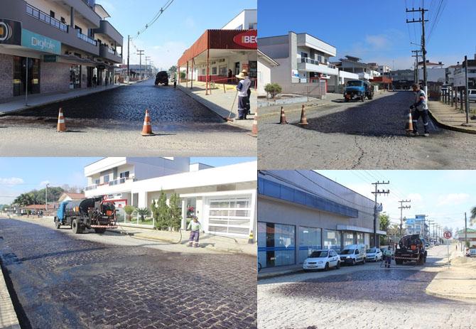 Trecho 1 da rua Joinville recebe pavimentação asfáltica sobre o paralelepípedo 