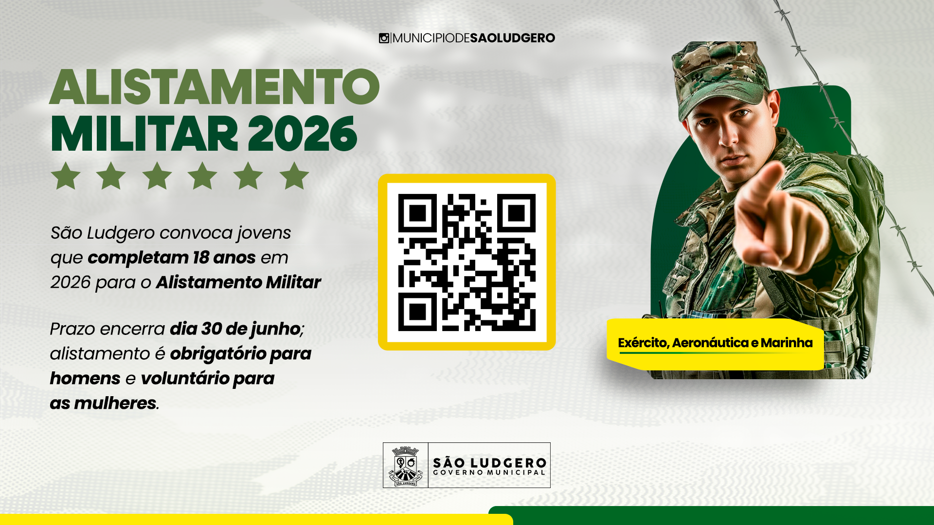 São Ludgero convoca jovens que completam 18 anos em 2026 para o Alistamento Militar
