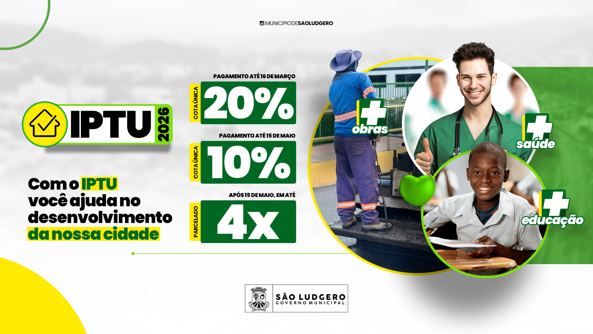 IPTU 2026: São Ludgero oferece descontos de até 20% para pagamento em cota única