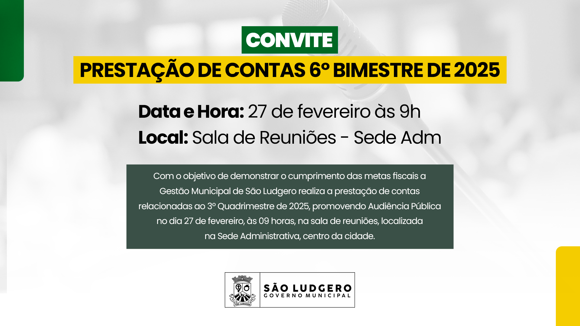 São Ludgero convoca comunidade para Audiência Pública de Prestação de Contas do 3º Quadrimestre de 2025