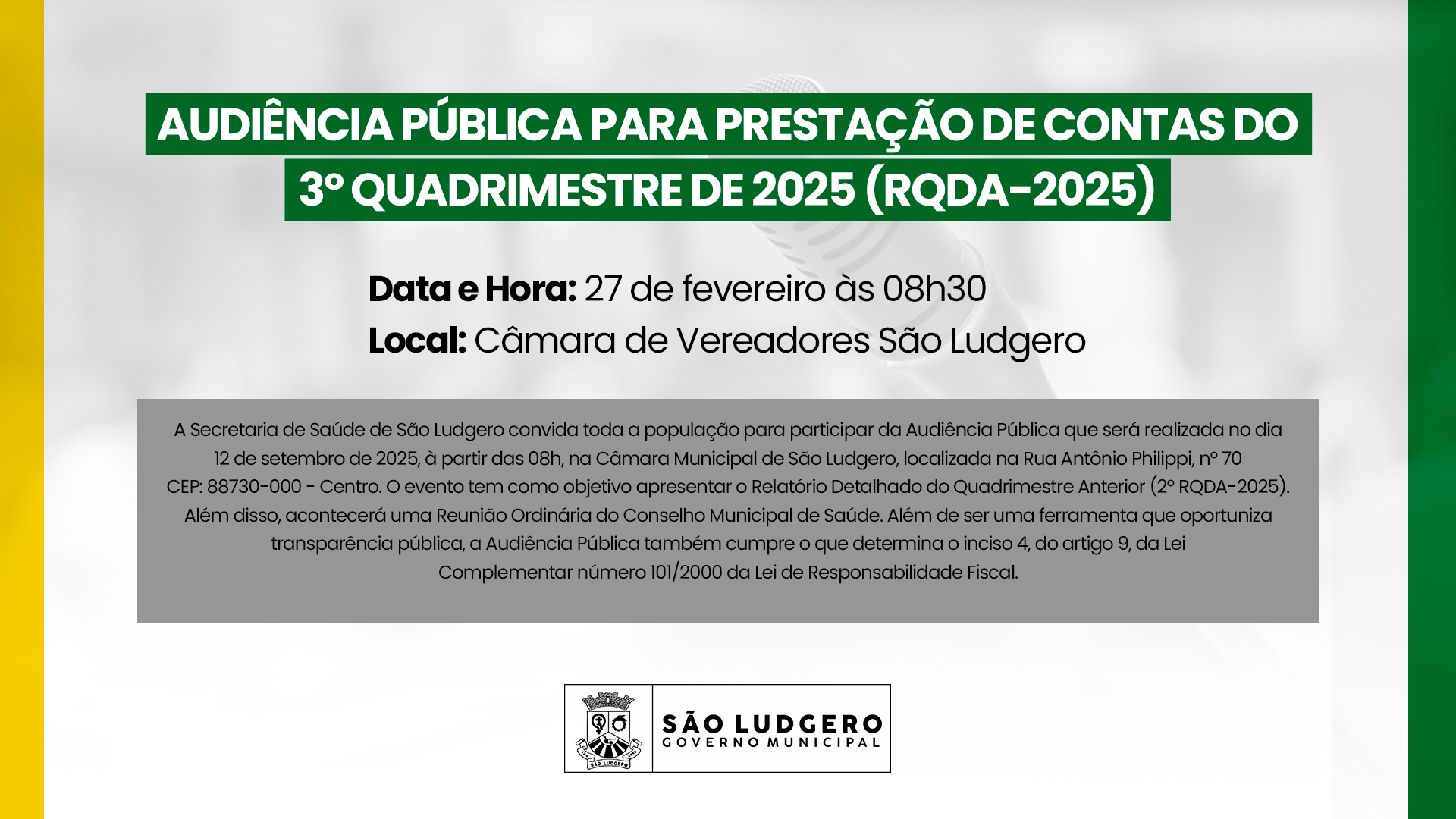 São Ludgero realiza Audiência Pública para Prestação de Contas do 3º Quadrimestre de 2025
