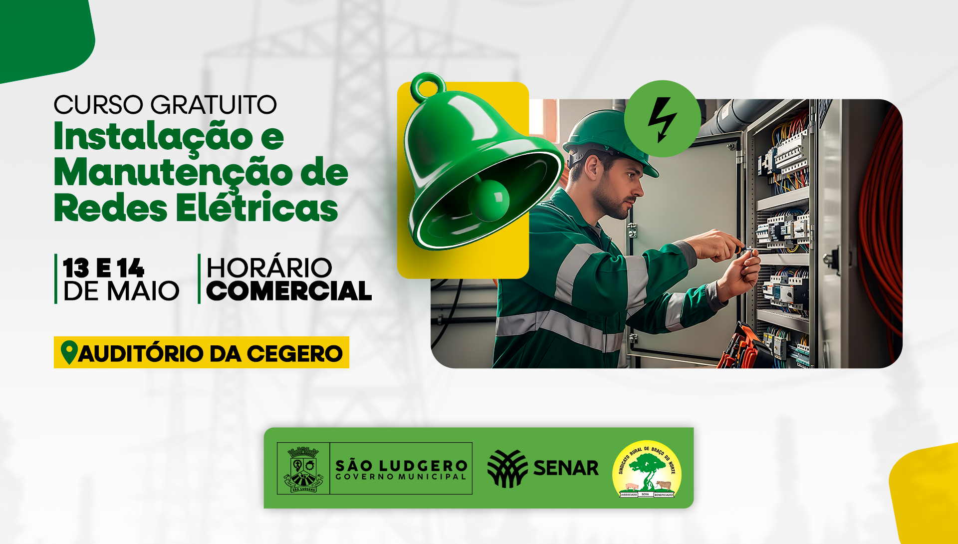 Estão abertas as inscrições para curso gratuito de Instalação e Manutenção de Redes Elétricas
