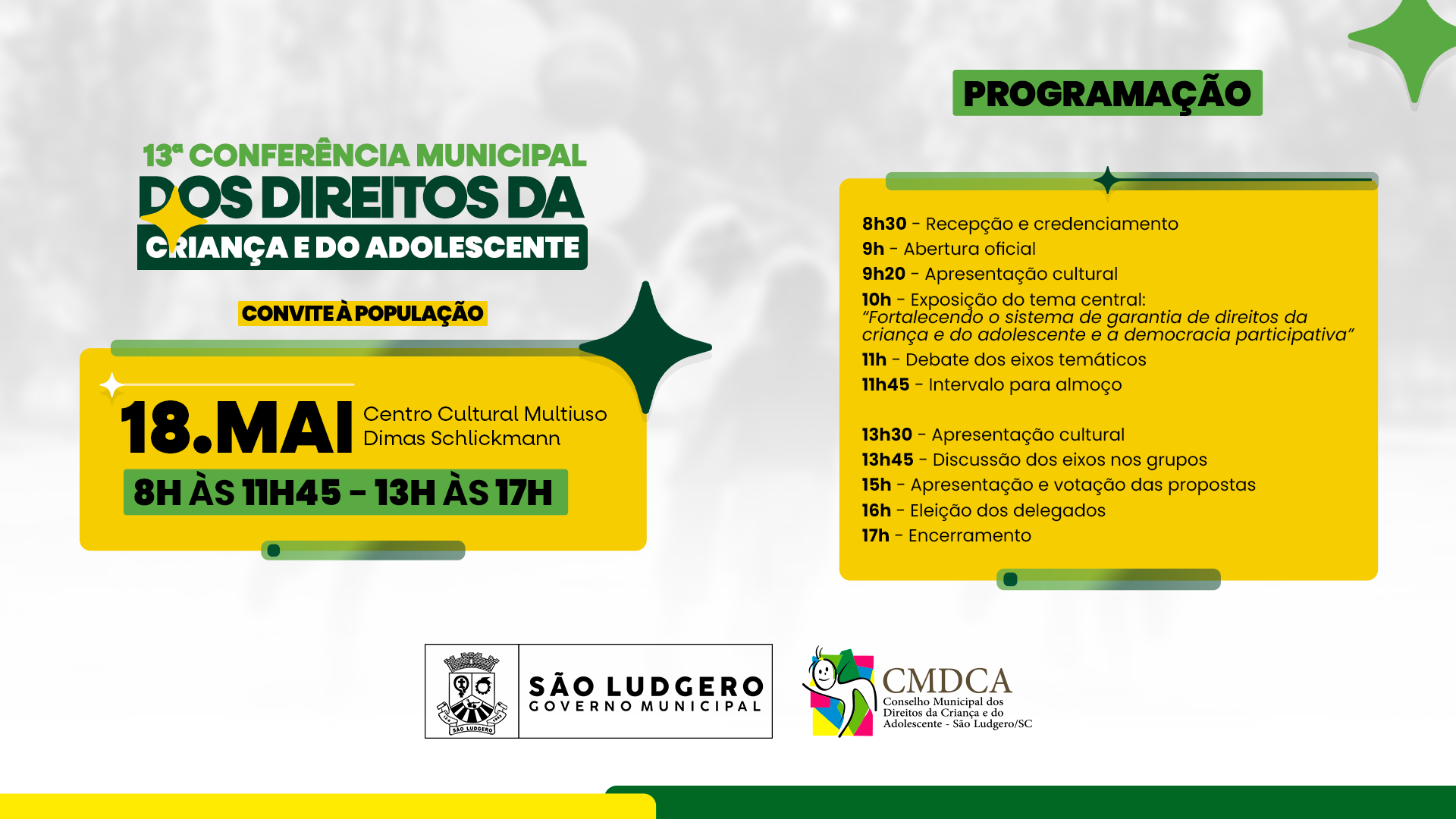 São Ludgero convoca comunidade para a 13ª Conferência Municipal dos Direitos da Criança e do Adolescente