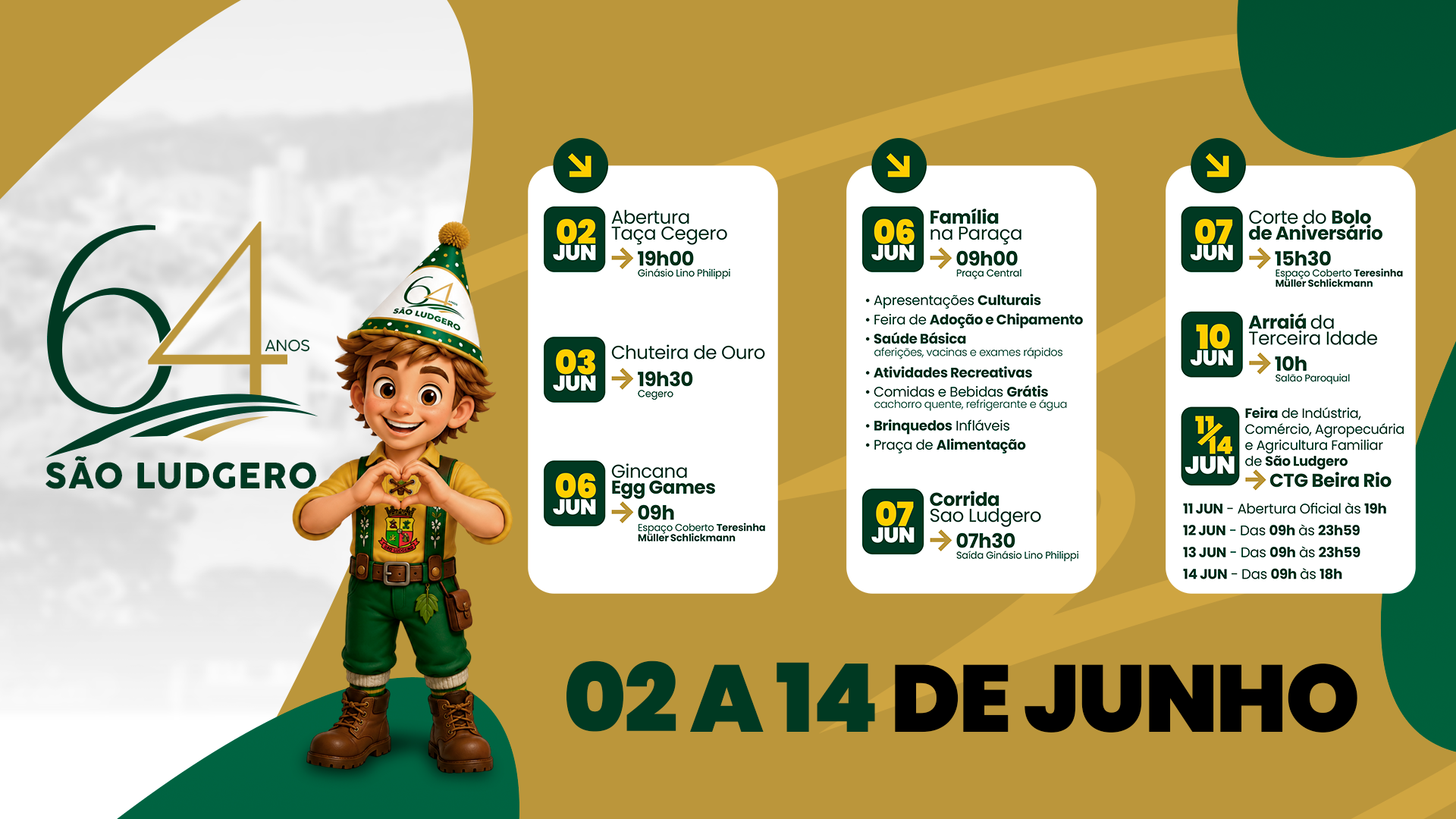 São Ludgero celebra 64 anos com programação repleta de esporte, cultura e feira