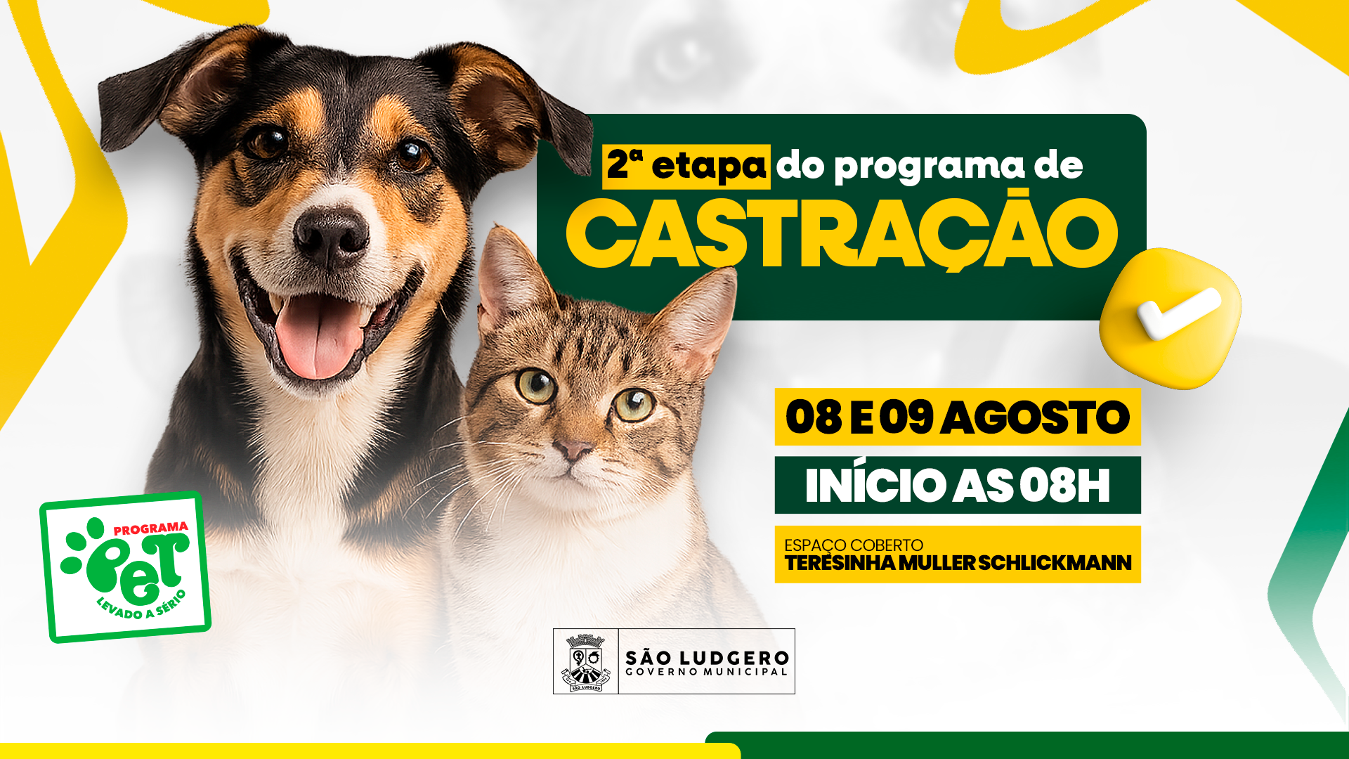 Prefeitura de São Ludgero tem data para a 2ª etapa do Programa de Castração ‘Pet Levado a Sério’