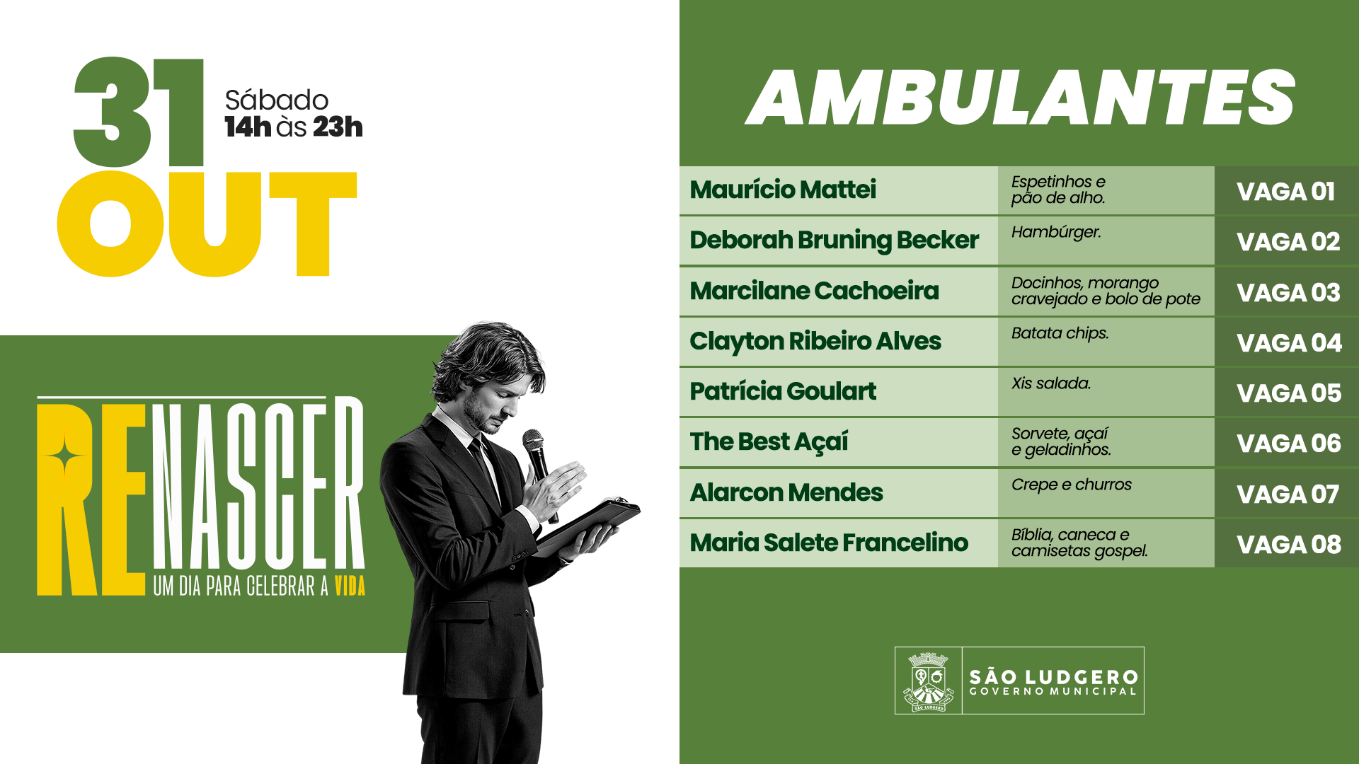 Vagas para ambulantes no evento Renascer estão 100% preenchidas; confira a distribuição