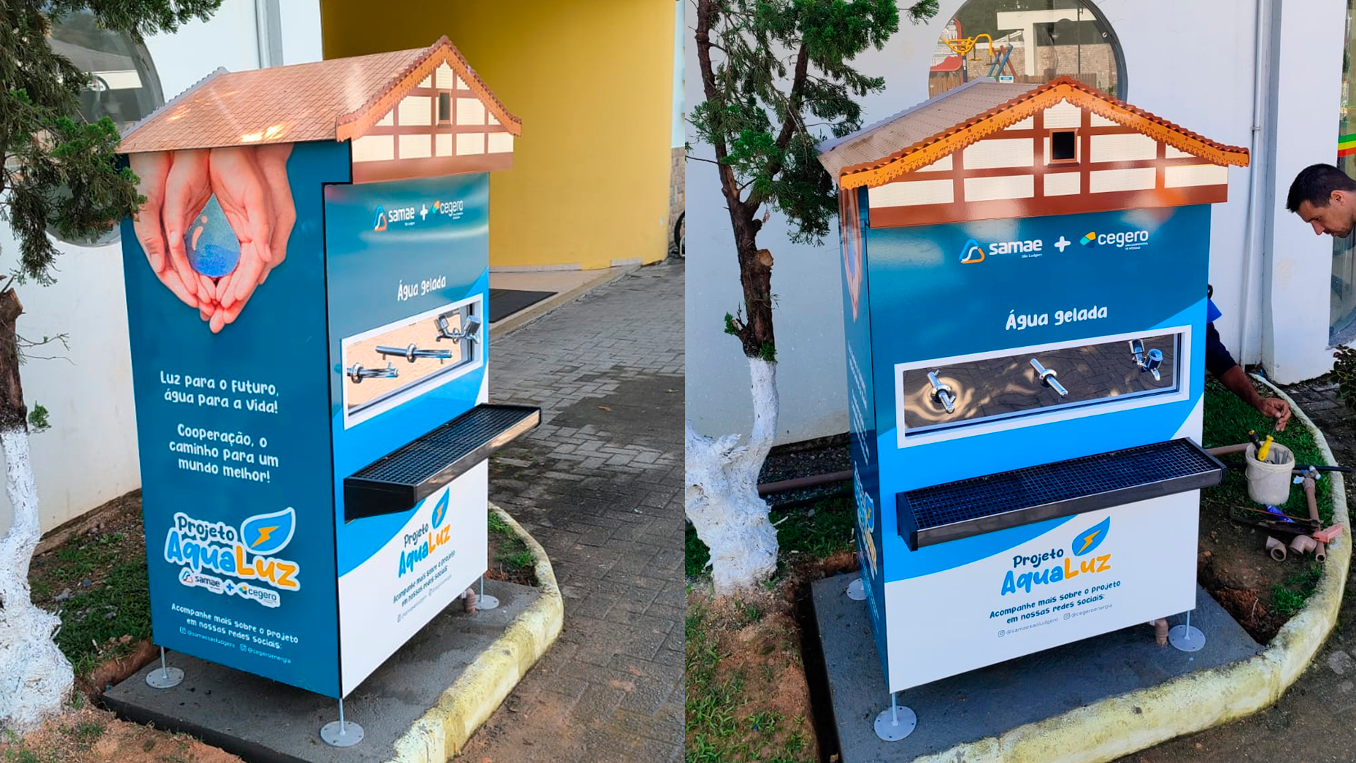 Prefeitura de São Ludgero, SAMAE e CEGERO instalam novo bebedouro no Centro Cultural Multiuso